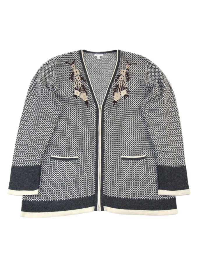 CARDIGAN VINTAGE CU MODEL GEOMETRIC SI FLORAL DIN CASMIR