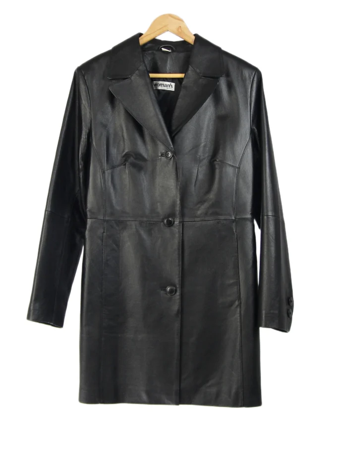TRENCH VINTAGE ANII 90 DIN PIELE NATURALA CU CROI DREPT