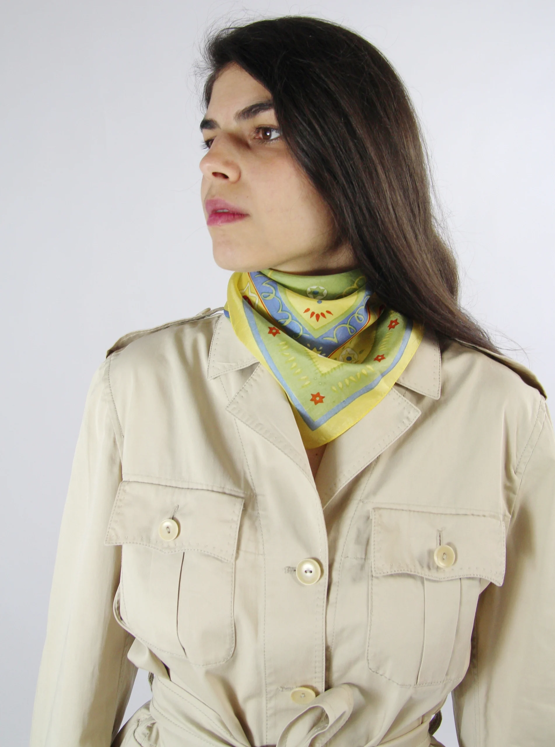 ESARFA VINTAGE DIN MATASE CU PRINT GEOMETRIC FLORAL