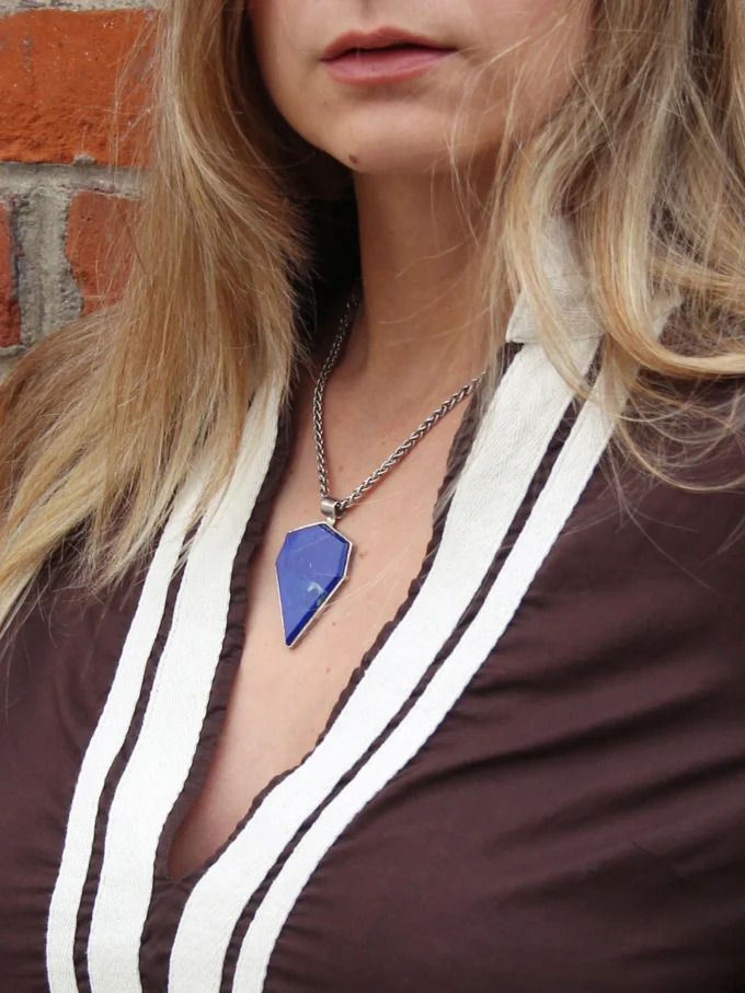 COLIER DIN ARGINT CU PANDANT GEOMETRIC DIN LAPIS-LAZULI