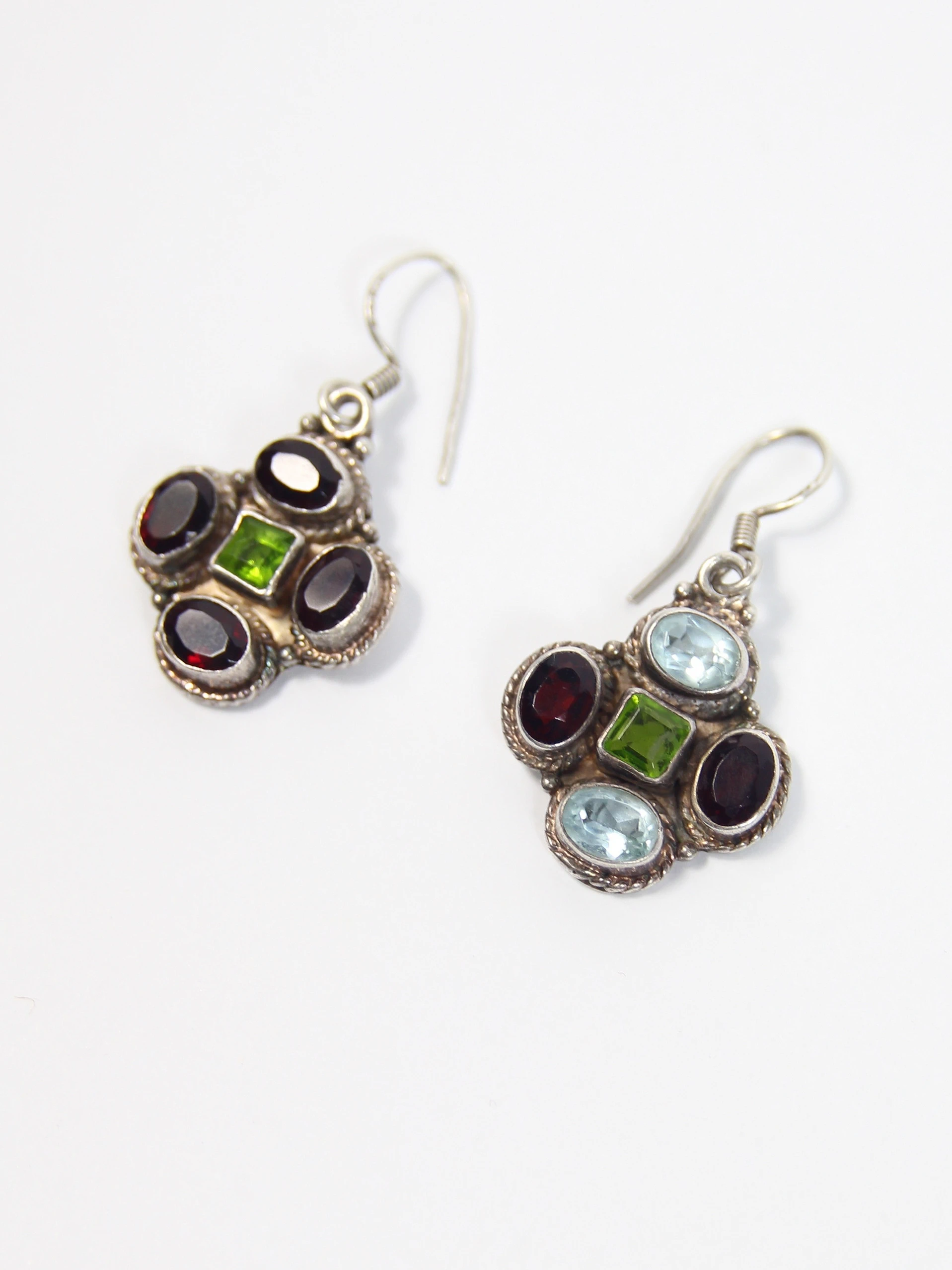 CERCEI VINTAGE DIN ARGINT CU GRANAT PERIDOT SI TOPAZ - imagine 4