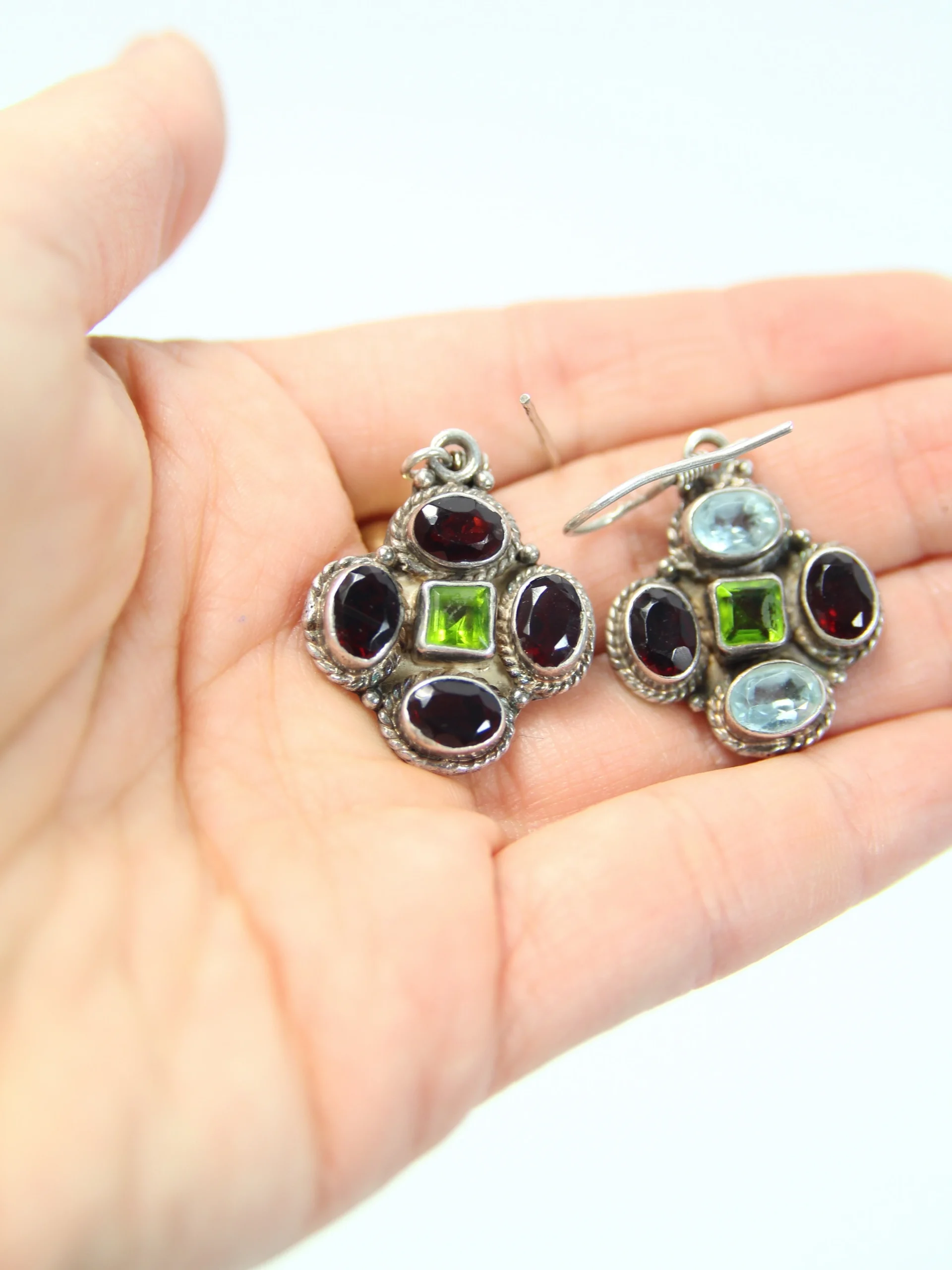 CERCEI VINTAGE DIN ARGINT CU GRANAT PERIDOT SI TOPAZ - imagine 6