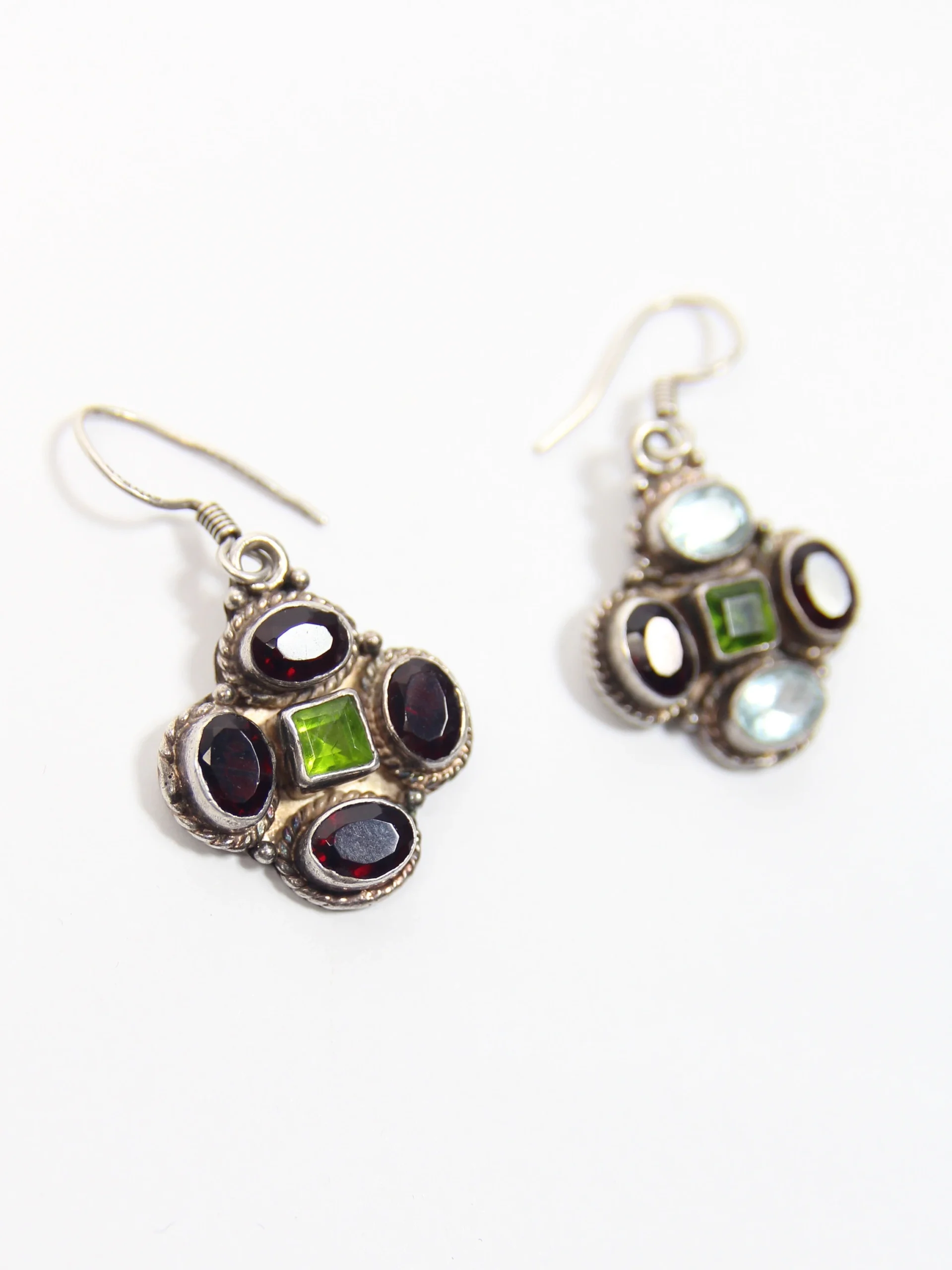 CERCEI VINTAGE DIN ARGINT CU GRANAT PERIDOT SI TOPAZ - imagine 7