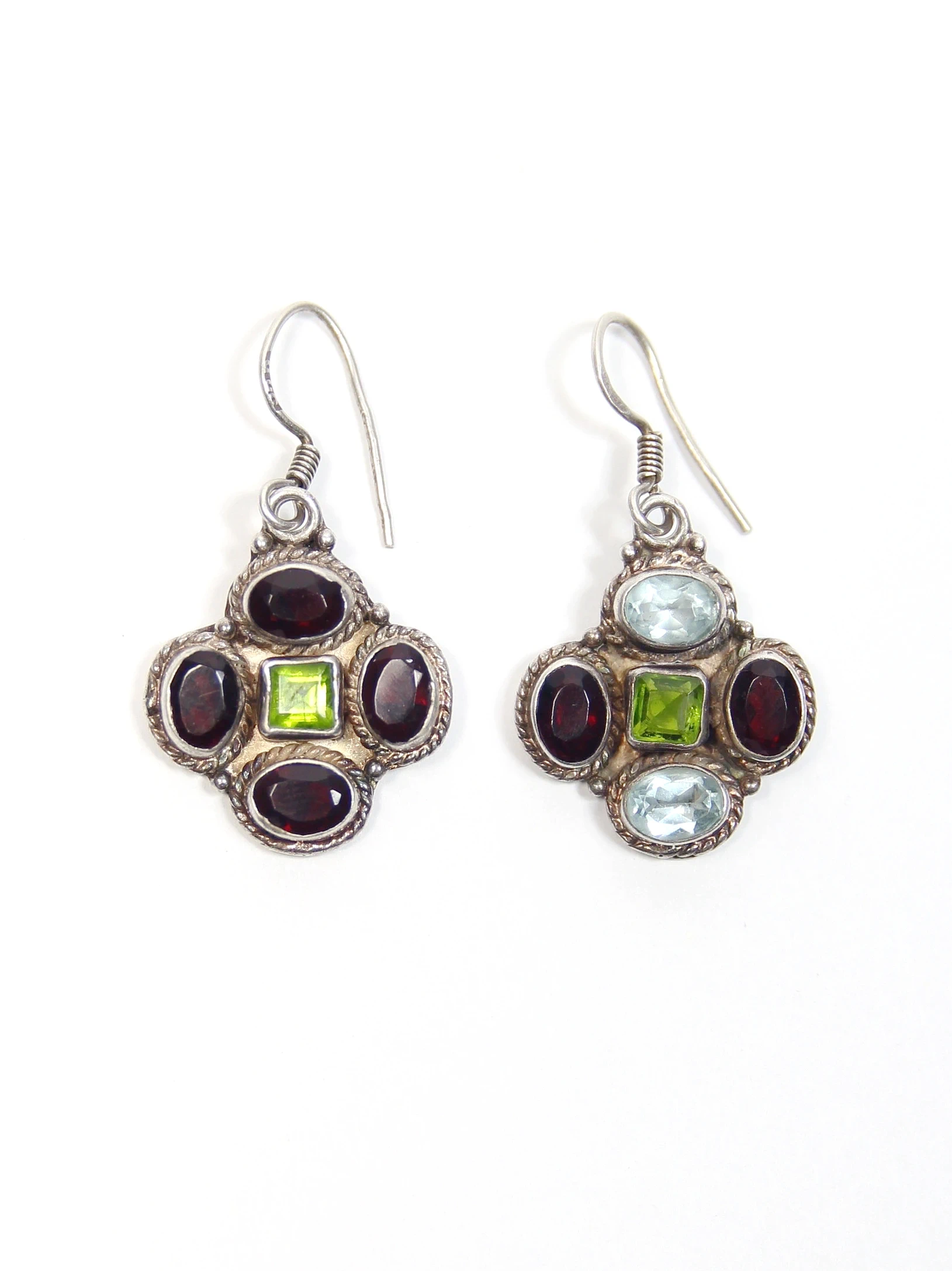 CERCEI VINTAGE DIN ARGINT CU GRANAT PERIDOT SI TOPAZ