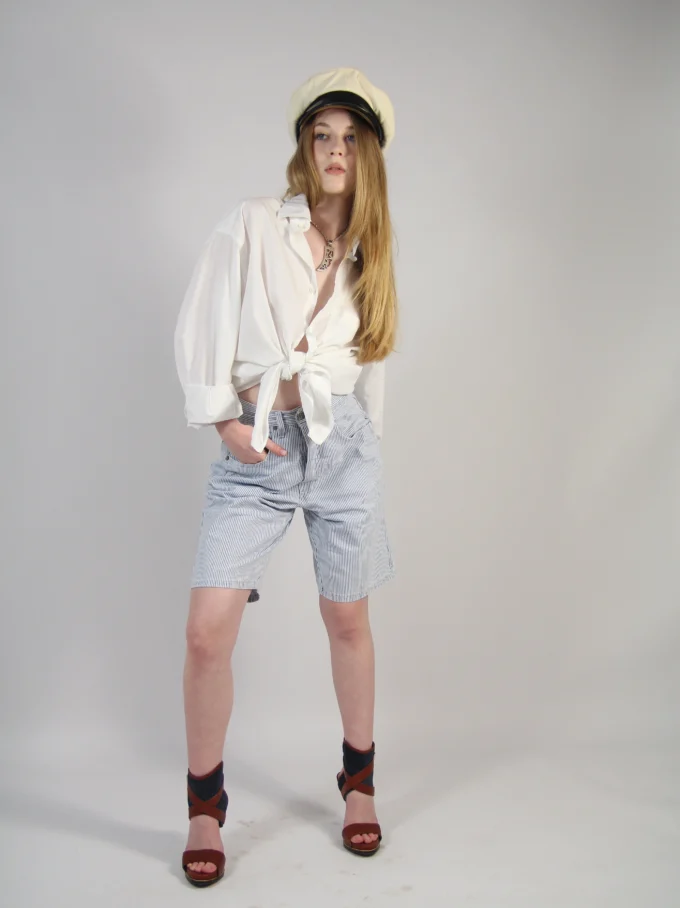 BERMUDE VINTAGE DIN DENIM CU DUNGI