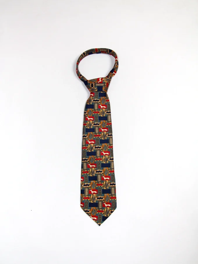 CRAVATA VINTAGE DIN MATASE CU MODEL GEOMETRIC SI FIGURATIV