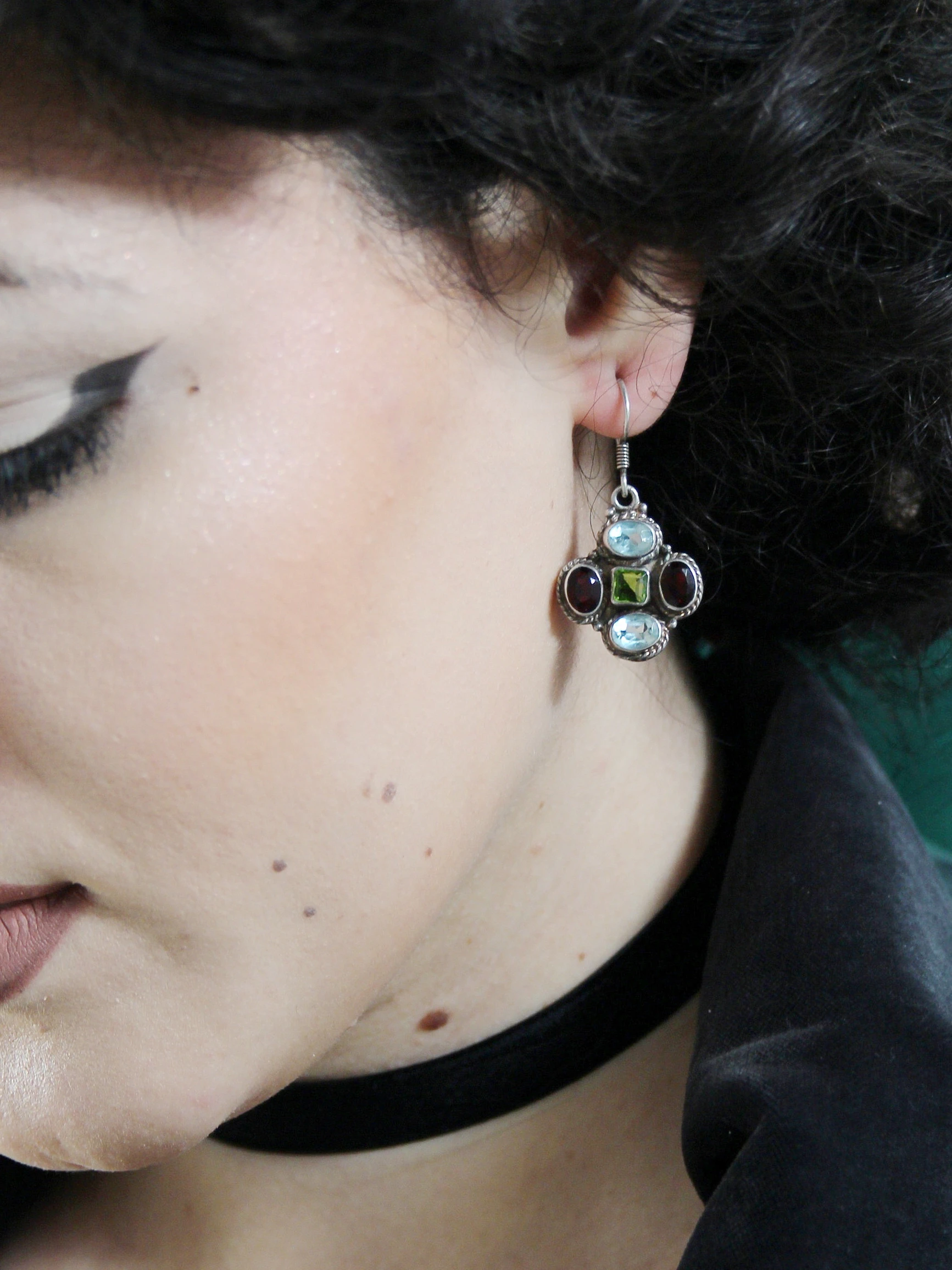 CERCEI VINTAGE DIN ARGINT CU GRANAT PERIDOT SI TOPAZ - imagine 9