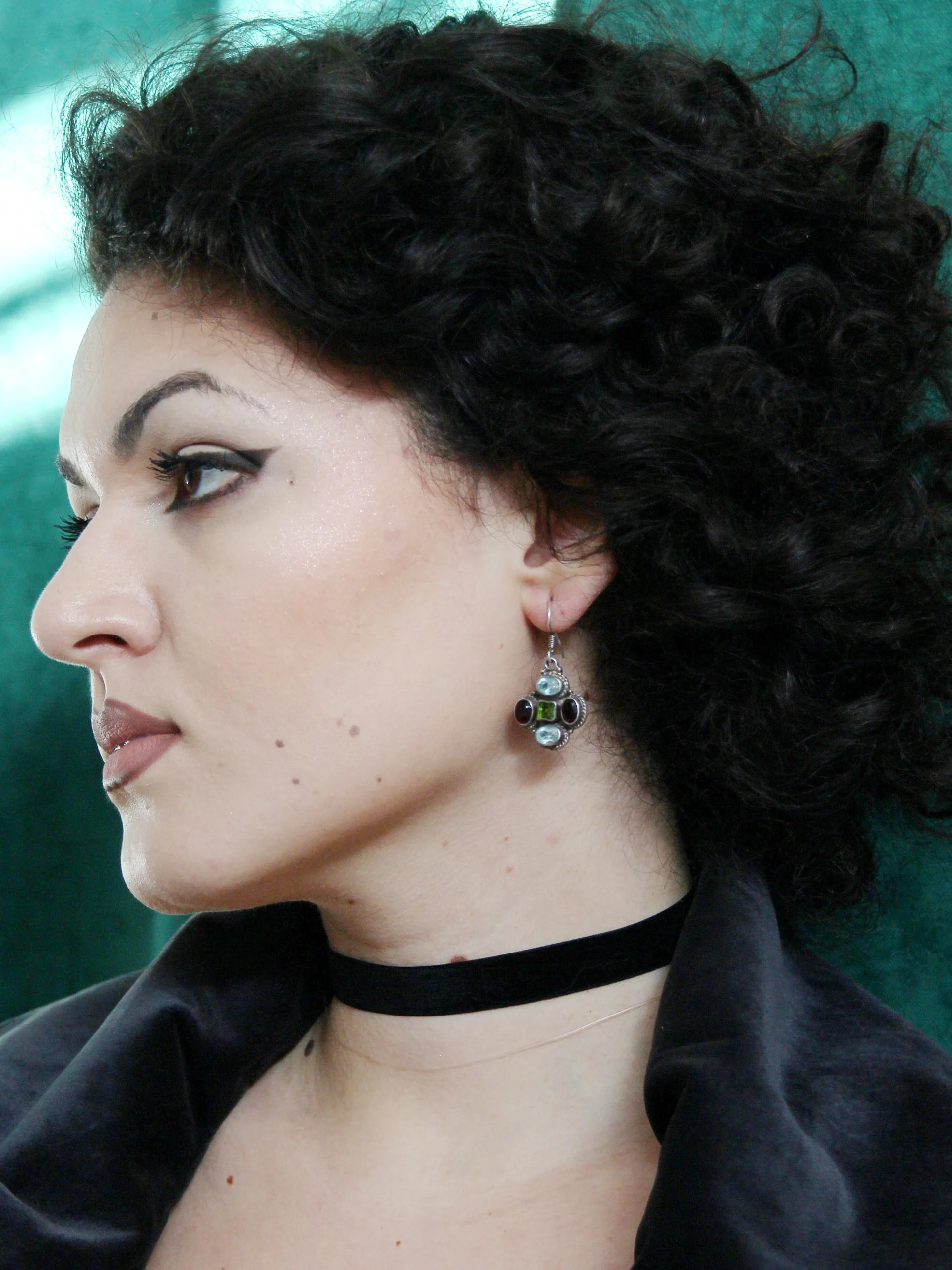 CERCEI VINTAGE DIN ARGINT CU GRANAT PERIDOT SI TOPAZ - imagine 10