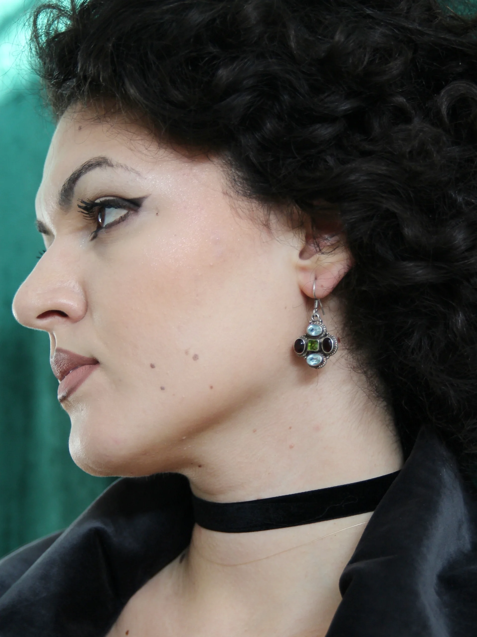 cercei argint vintage, cercei pietre naturale, garnet peridot topaz, cercei artizanali argint, cercei statement argint