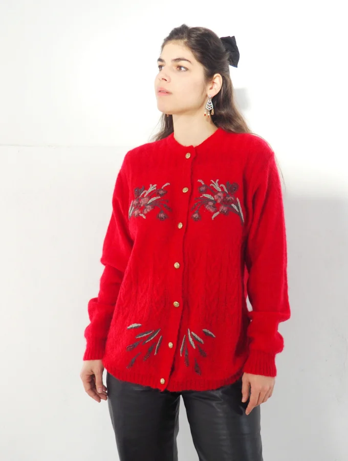 CARDIGAN VINTAGE DIN MOHAIR CU BRODERIE FLORALA