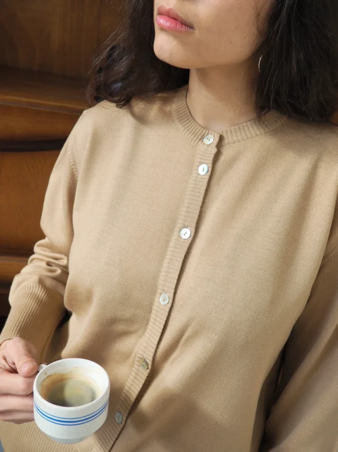 CARDIGAN VINTAGE CAMEL DIN LANA FINA