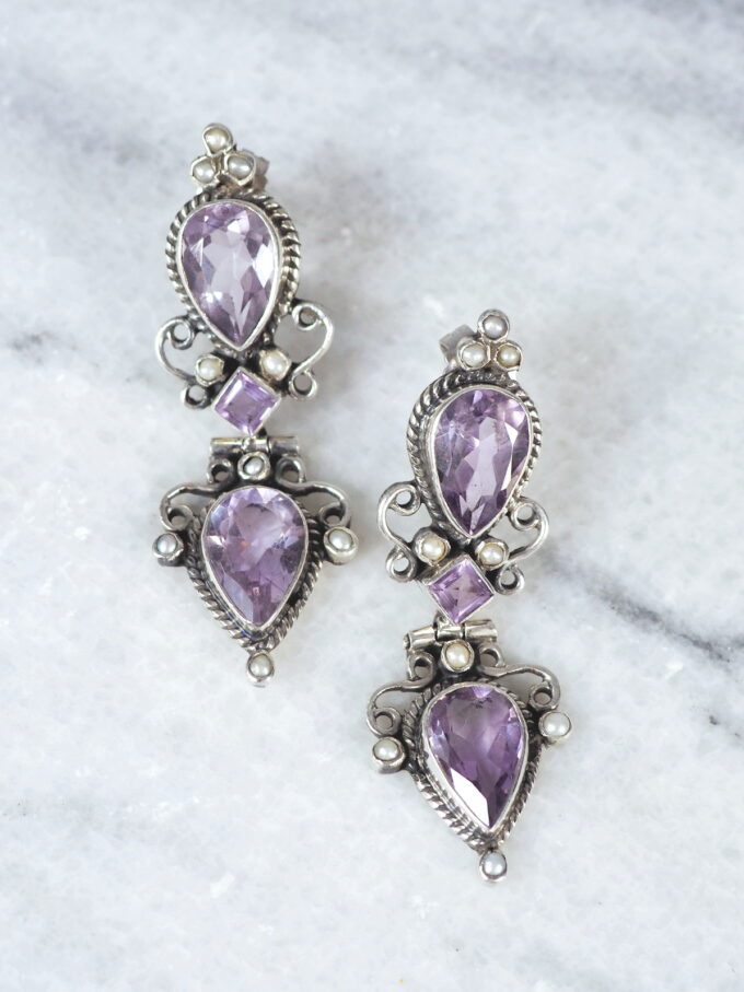 CERCEI LUNGI VINTAGE ARGINT SI AMETIST