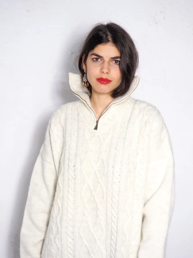 PULOVER VINTAGE CABLE KNIT DIN LANA ITALIAN TIMELESS CLASICS